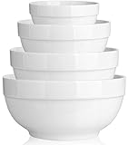 DOWAN Porcelain Serving Bowls, 64/42/22/12 Ounce Nesting Bowls, White Ceramic Bowl Sets, Versatile Bowls for Kitchen, Scratch Resistant, Thick-edge Non-slip Design, Oven & Microwave & Dishwasher Safe