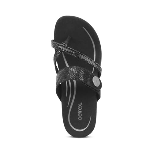 Image of Aetrex Izzy Adjustable Orthopedic Slide Sandals for Women - Pressure Relief Pain, 11.5-12, Black-sparkle