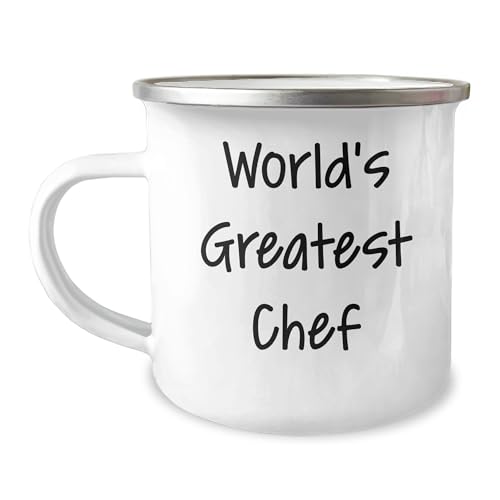World's Greatest Chef Funny Camping Mug Gifts for Chef Lovers on Valentine's - 12oz Stainless Steel Mug with Enamel Finish for Cooking Enthusiasts and Food Lovers - Gifts from Chef to Chef