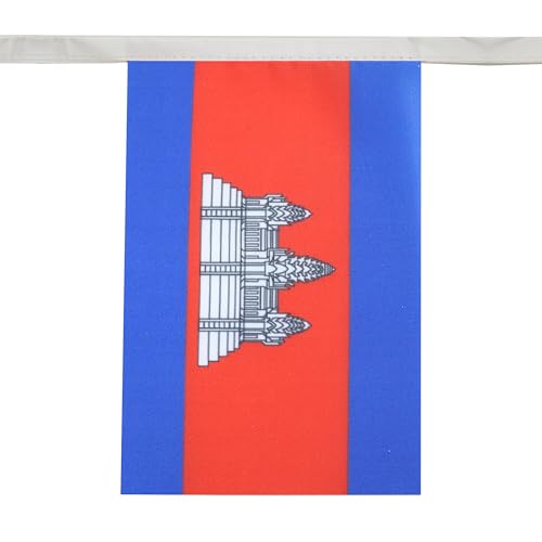 Image of AZ FLAG Cambodia 6 meters BUNTING Flag 20 flags 9'' x 6'' - Cambodian STRING flags 15 x 21 cm