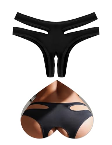 ohyeahlady Culotte Tanga Ouverte Sexy à L'entre Jambe Grande Taille String Fendu Hot Tanga sans Couture Invisible Coton Slip Tenu Ouverte Lingerie Et...