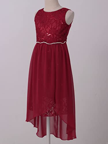 Sywiyi Kids Girls Floral Lace Wedding Junior Bridesmaid Dress High Low Chiffon Pageant Ball Gown4