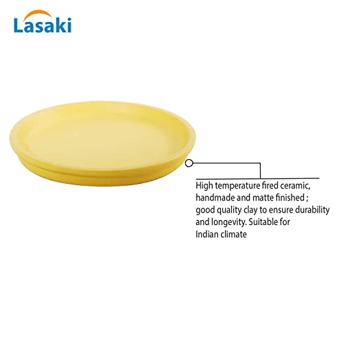 Image of Lasaki Round Ceramic Trays (Plates Saucers) for Pots, planters, Flower, Succulent(Set of 2,Saffron,4 inch) R4(Plants not Included)