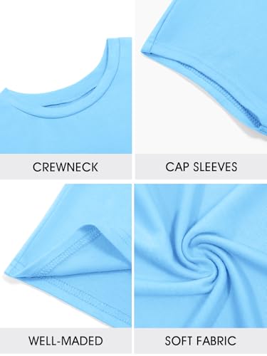 Image of Imily Bela Girls Short Sleeve T Shirts Crew Neck Cap Sleeve Tank Tops Casual Loose Summer Shirt Kids 5-14 Years