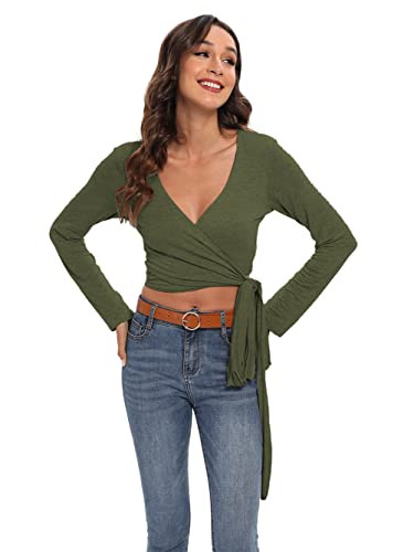 Image of Famulily Women's Sexy Deep V Neck Bandage Surplice Wrap Crop Top