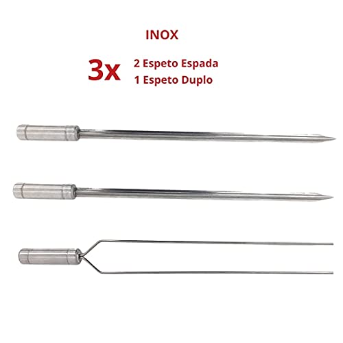 3x Espetos Para Churrasco Inox Espada e Duplo Lâmina 60cm