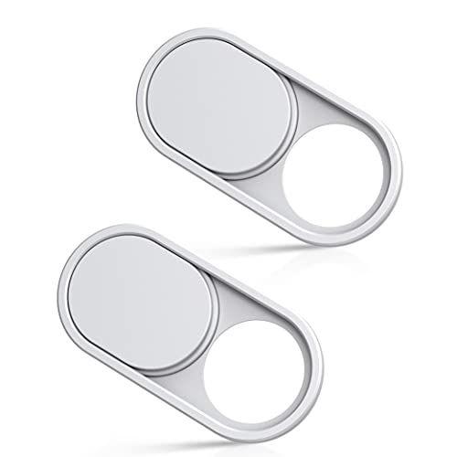 imluckies Webcam Cover per MacBook PRO, Laptop, MacBook Air, iMac, iPad, PC, iPhone, Ultra Sottile e Scorrevole Coperchio della Fotocamera in Metallo, Bianco [2 Pezzi]