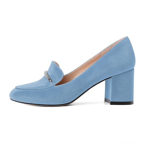 Image of Eldof Women's Pumps Block Heel Round Toe Slip On Chunky Loafer Heel Dress Shoes Pumps for Women 2.5 Inches