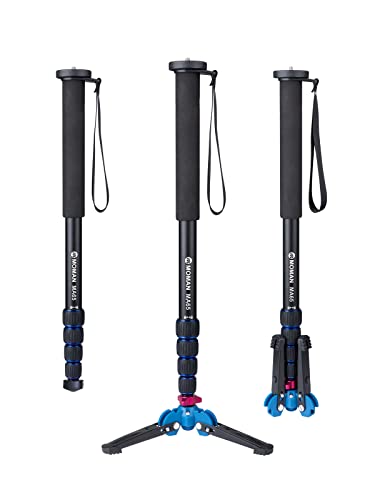 Moman Monopod Tripod with Feet for Camera DSLR Camcorder DV, Lightweight Portable Aluminum Alloy Unipod Alpenstock, Tripod Base Included, 5 Sections up to 65 inch
