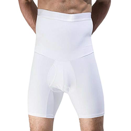 LELEBEAR Men's Tummy Control Shapewear Shorts High Waist Slimming Anti-Curling Underwear Body Shaper Seamless Boxer Brief (White, 5XL)