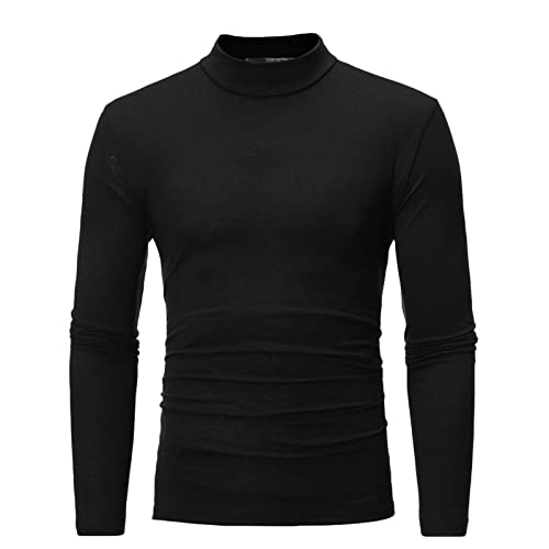 Black T Shirts for Men 2023 Long Sleeve Turtleneck Warm Casual Sweater Soft Comfy Solid Mock Pullover Undershirt