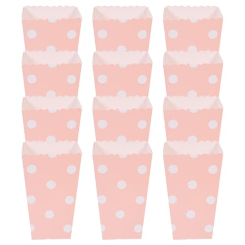 LIFKICH Cajas de Palomitas de Maíz de Papel Estampado de Puntos Blancos y Rosa, Paquete de 12 Unidades, Contenedores Desechables para Servir Bocadillos en Fiestas, Cumpleaños