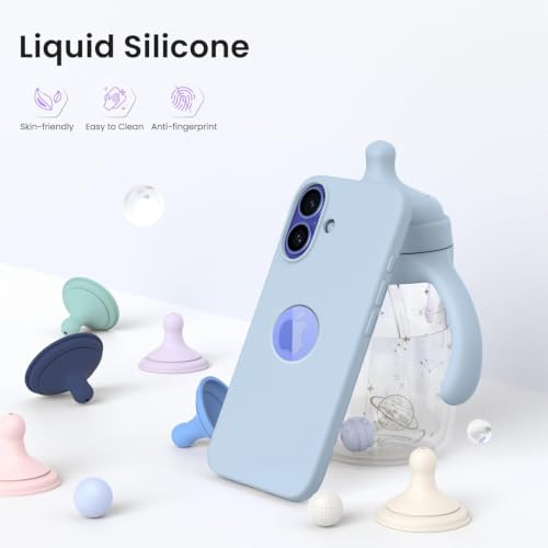 Image of Elzzi Microfiber Logo Cover Compatible for iPhone 16 Case Liquid Silicone Cases Full Body 4 Layer Protective Covers Shockproof Back Cover (Ice Blue)