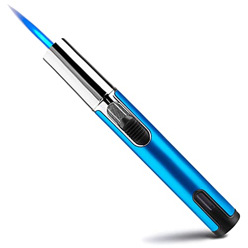 PILOTDIARY Pen Torch Lighter Refillable & Adjustable Windproof Jet Flame with Gift Box for Camping with Visible Window Men's Gifts (Butane Gas Not Included) Blue