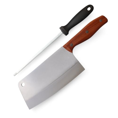 Image of Machado Forging Serbian Chef Knife Set - 12 inch Full Tang High Carbon Clad Steel Butcher Cleaver with Knife Sharpener - Perfect for Vegetables, Fish, Meat - Ideal for Kitchen, Hotel, Restaurant