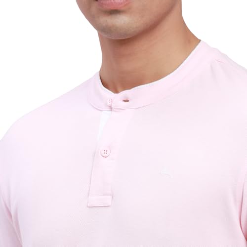 Image of Parx Men's Cotton Polyester Blend Solid Pattern Regular Fit Henley Collar Henley Neck Half Sleeve Casual T-Shirt