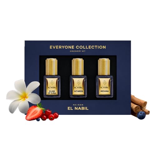 Maison El Nabil - Coffret Découverte Parfum Roll On Unisexe 3x5ml (Elixir of Dubai, Yathreeb, Medania) – Gourmand & Oriental – Extrait de Parfum Sans Alcool – Parfum Oriental Dubaï - Idée Cadeau