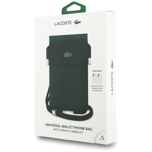 Image of CG MOBILE Lacoste Universal Wallet Bag Official Licensed, Petit Pique with Metal Logo, Crossbody Bag, Protective Smartphone Wallet Bag & Travel Sling Pouch for Women - Sinople