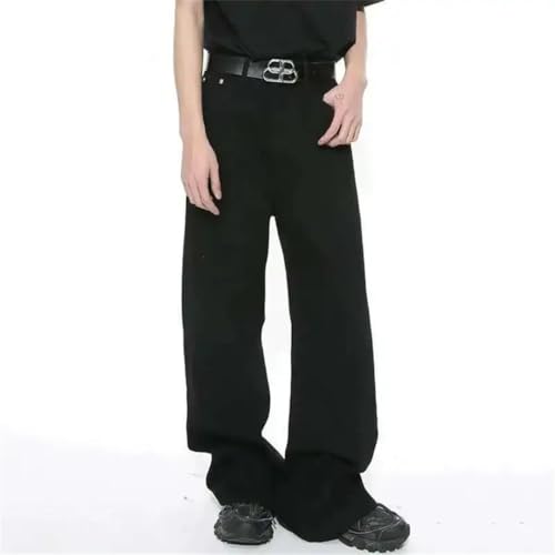 Men's Jeans American Style Loose Solid Color Pockets Denim Wide Leg Pants Straight Pants2