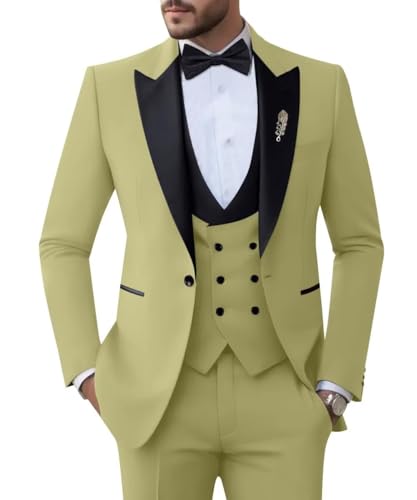Mens Suits 3 Piece Slim Fit Formal Suits Solid Blazer Vest Pants Set Prom Suit for Men Wedding Groomsmen Tuxedos