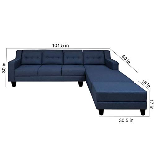 Image of CASASTYLE Travia 6 Seater Fabric RHS L Shape Sofa Set with Ottoman (Blue)