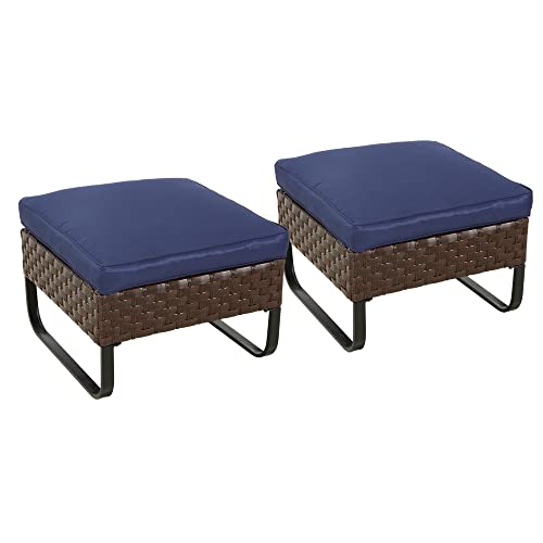 Image of LOKATSE HOME 2 Pieces Patio Ottoman for Garden Yard Deck Poolside, Blue