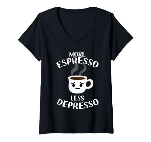 Más Espresso Less Depresso Cool Coffee Lover Costume Camiseta Cuello V