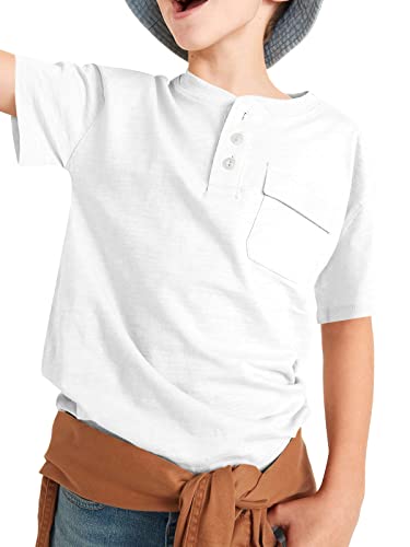 Kindenergy Boys Short Sleeve Tee Shirt Summer Button Down Tees Dress Henley Shirts With One Pocket White #TOP25