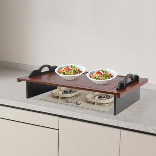 Cubierta para Estufa, Tabla de Bambú Rectangular con Mangos, Multifuncional para Cocina, Camping y Cafeterías Color Nogal miniatura 7