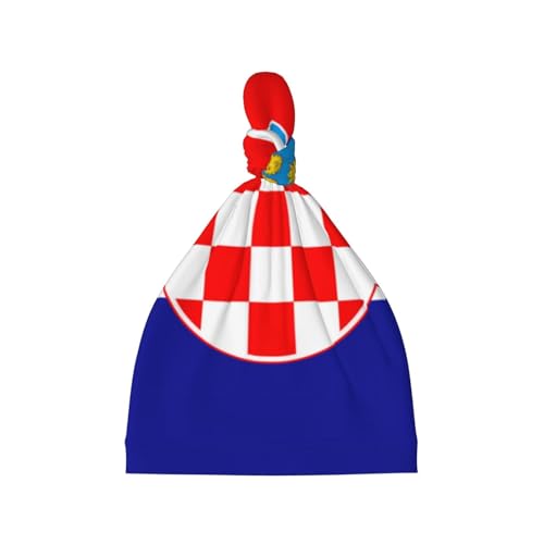 Newborn Baby Hat, Republic of Croatia Flag Print Soft Top Knot Beanie Cap, Cute Baby Headwear for 0-6 Months Black