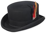 GEMVIE Herren-Zylinder aus 100 % Wolle, Hutmacher, Satin-gefüttert, schwarz, niedrig, für Partys, Schwarz, 11,4 cm hoch, 6.875