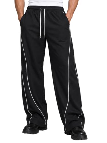 Image of GRECIILOOKS Mens Casual Trouser | Track Pant for Men | Wide Leg Men's Track with Elasticated Waistband | Man Baggy Fit Twill Pants | Relaxed Fit Casual Joggers for Streetwear & Everyday Outfit