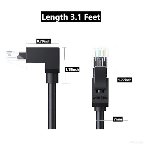Cable Ethernet Cat6A 3.1ft 2 piezas con ángulo 90° RJ45 miniatura 4