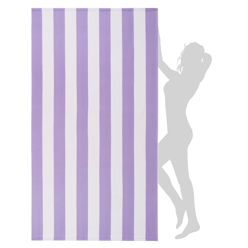 WILFA Extra Large Striped Lightweight Pool Towel XL Mircofiber Cabana Swim Travel Towel for Adults Light Purple
