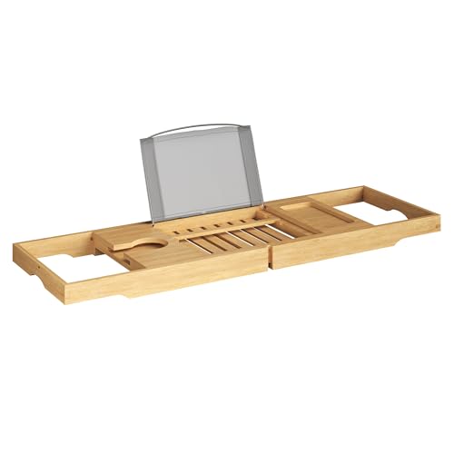 Bamboo Bathtub Tray - Wood Bath Caddy with Book, Phone, or Tablet Rest, Cup Holder, and Extended...