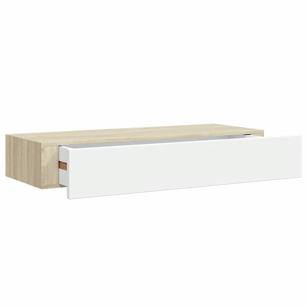 Estante de Pared con cajón de MDF (Roble y Blanco, 60 x 23,5 x 10 cm), Mobiliario Estanterías Estantes y estanterías, Marrón, 5kg