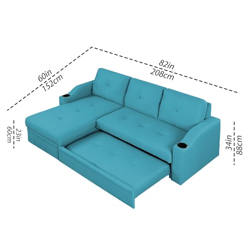 Image of Casaliving Ravonna LHS 4 Seater L Shape Corner Sofa Cum Bed for Living Room (Turquise Fabric) Premium Fabric Sofa