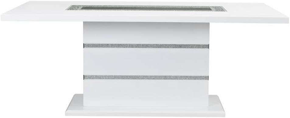 Bowery Hill Rectangle Dining Table, 79"L x 42"W x 31"H, MDF with Tempered Glass and Acrylic, Gray and White High Gloss Finish, Faux Crystal Diamond Inlay, Single Pedestal, Glam Style Dining Room Table