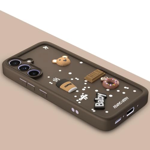 Image of Bintage Back Cover Compatible for Samsung Galaxy A34 5G | Cute 3D Taddy Ball Bear Milk Cake Coffee Silicon Case Full Body & Camera Protection - Brown