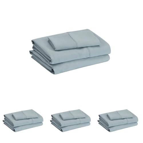 Image of Amazon Basics Lightweight Super Soft Easy Care Microfiber 3 Piece Bed Sheet Set with 14-Inch Deep Pockets, Twin XL, Spa Blue, Solid (Pack of 4)