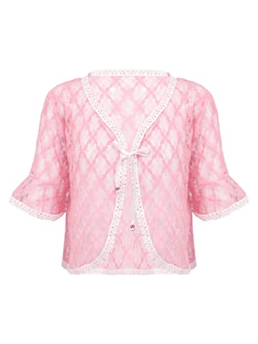Jhaoyu Girls Ruffle Sleeve Floral Lace Bolero Shrug Wedding Flower Girls Dress Cover Up Cardigan