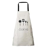 DILLMAN Women Kitchen Apron with Hand Wipe Pockets，Big Pocket,Hand-wiping, Waterproof for Cooking Baking (WHITE)