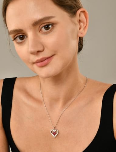 YL Women's Heart Necklace 925 Sterling Silver Love Heart Pendant Birthstone Jewelry2
