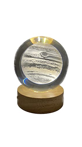Lampada Giove Jupiter 3D sfera di cristallo grande, con base e luce a led USB, confezione regalo inclusa
