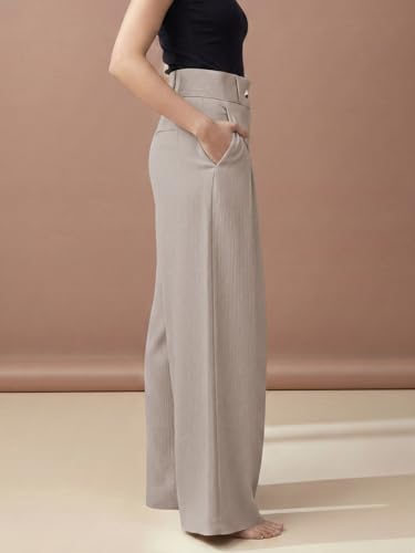 Image of GRECIILOOKS Trousers for Women High Waist | Wide Leg Trousers | Office Wear Pleated Korean Pants for Women's | Elegant Formal Pants