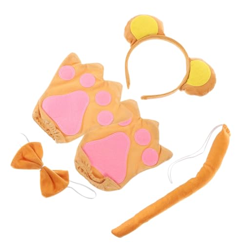 Gatuida Accesorios para Disfraz de Mono Infantil Diadema con Orejas y de Algodón PP Pajarita y Guantes para Fiestas de Cosplay y Disfraces Temáticos