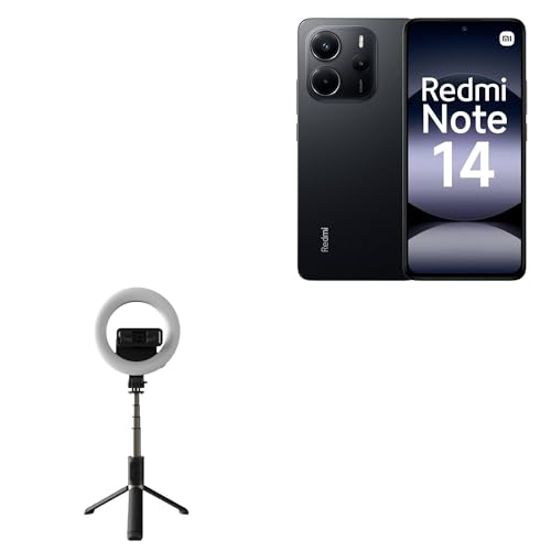 BoxWave Stand and Mount Compatible with Xiaomi Redmi Note 14 4G - RingLight SelfiePod, Selfie Stick Extendable Arm with Ring Light - Jet Black