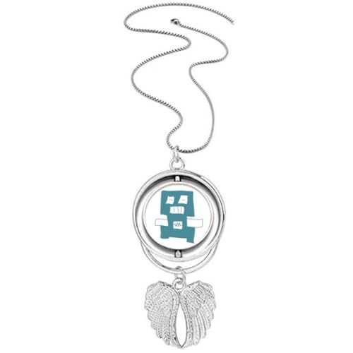 Collier robot bleu et alien ailes d'ange rotatif, cadeau idéal SF