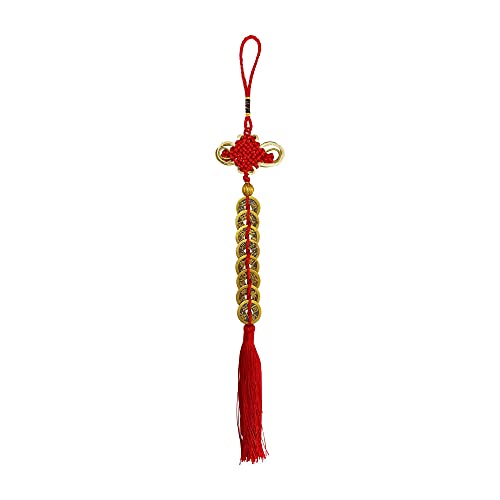 8 Pièce de Monnaie Chinoise Porte-Bonheur Bronze Ø 23mm sur Cordon Rouge/doré Feng Shui I Ching - pour prospérité et Protection - Pendentif Antique pour Voiture, Appartement, Cadeaux ésotérisme Cover