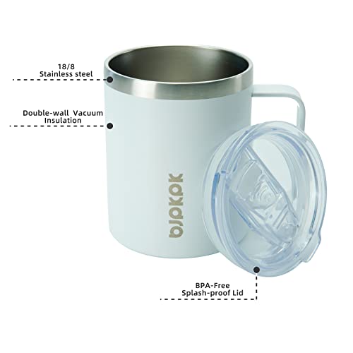 Image of BJPKPK 2PCS Insulated Coffee Mug with Lid, 14oz Stainless Steel Tumbler | Travel Coffee Mug with Handle, Vacuum Insulated Tumbler Cup for Camping, Office, Home, BPA Free Lid, Hot & Cold
